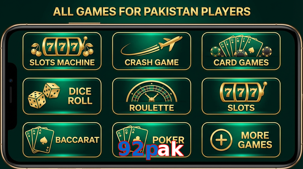 Main screen of 92Pak games page for PK players